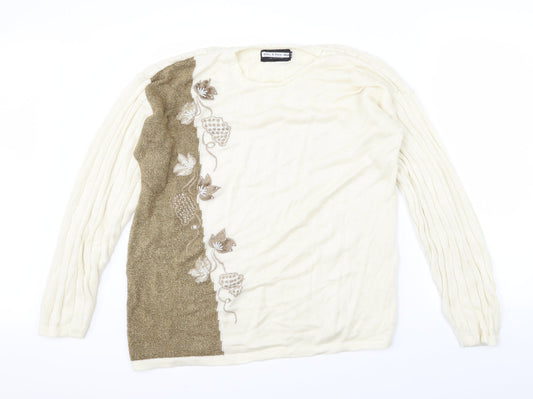 Better & Peter Allen Womens Beige Floral  Pullover Jumper One Size