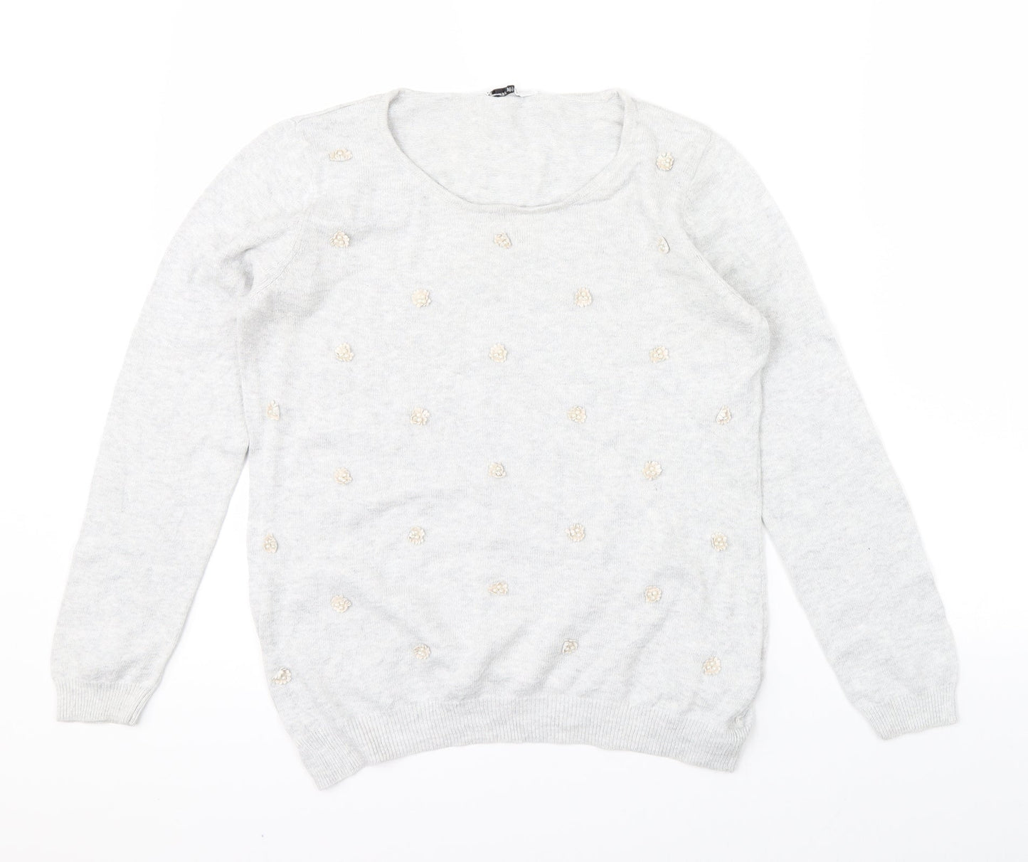 Petite Womens Grey Floral  Pullover Jumper Size 10