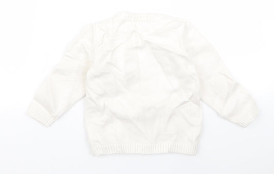 Preworn Girls White   Pullover Jumper Size 2 Years