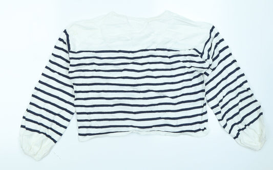 H&M Girls White Striped Knit Pullover Jumper Size 13-14 Years