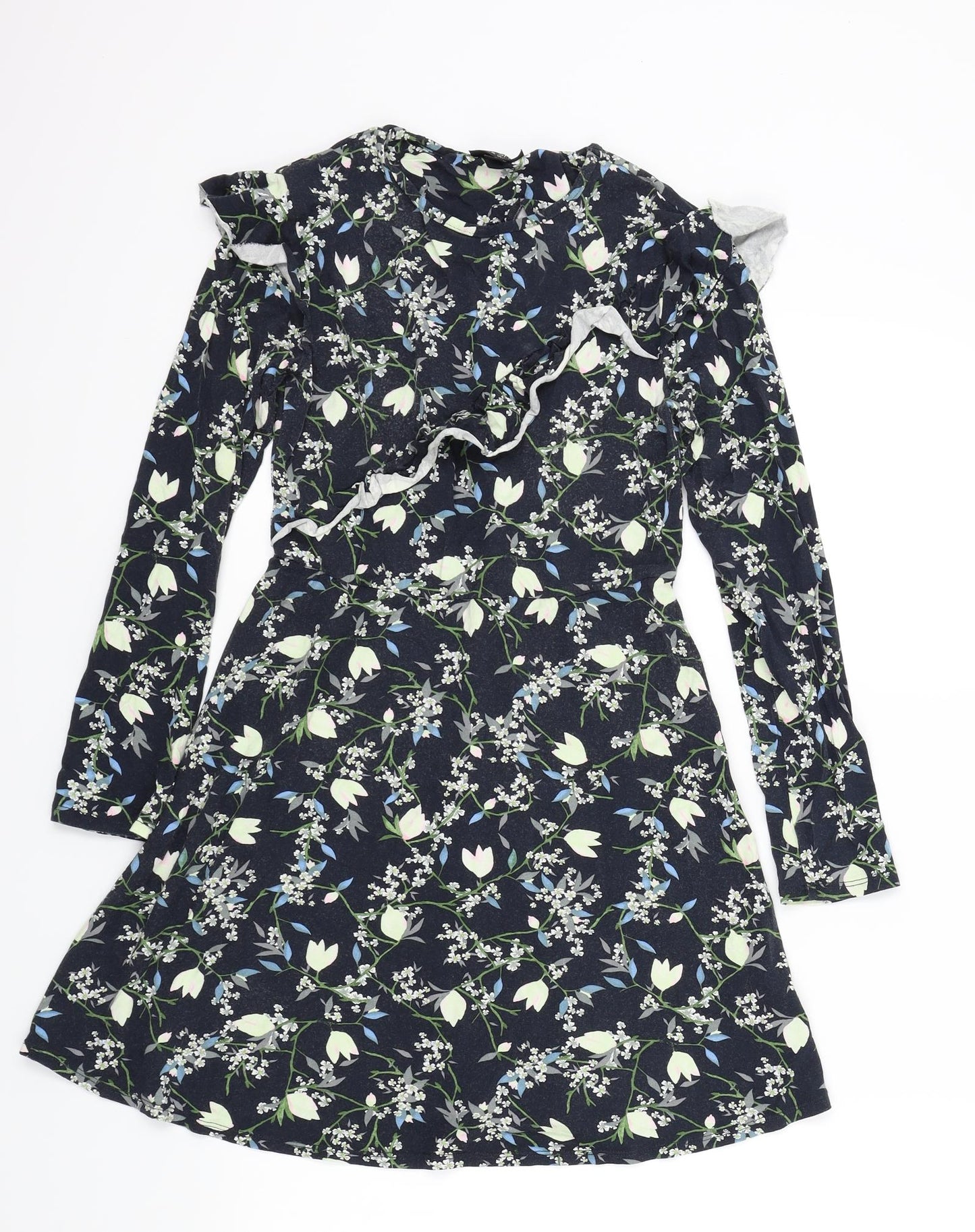 top shop Womens Blue Floral  Fit & Flare  Size 8  - Frill Detail