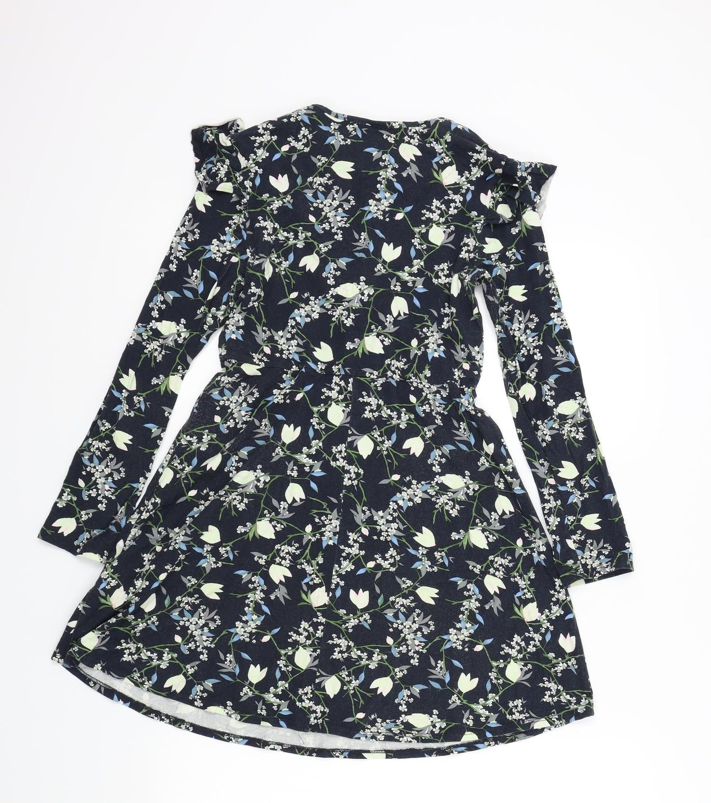top shop Womens Blue Floral  Fit & Flare  Size 8  - Frill Detail