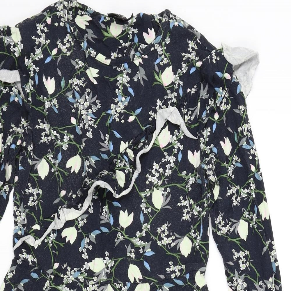 top shop Womens Blue Floral  Fit & Flare  Size 8  - Frill Detail