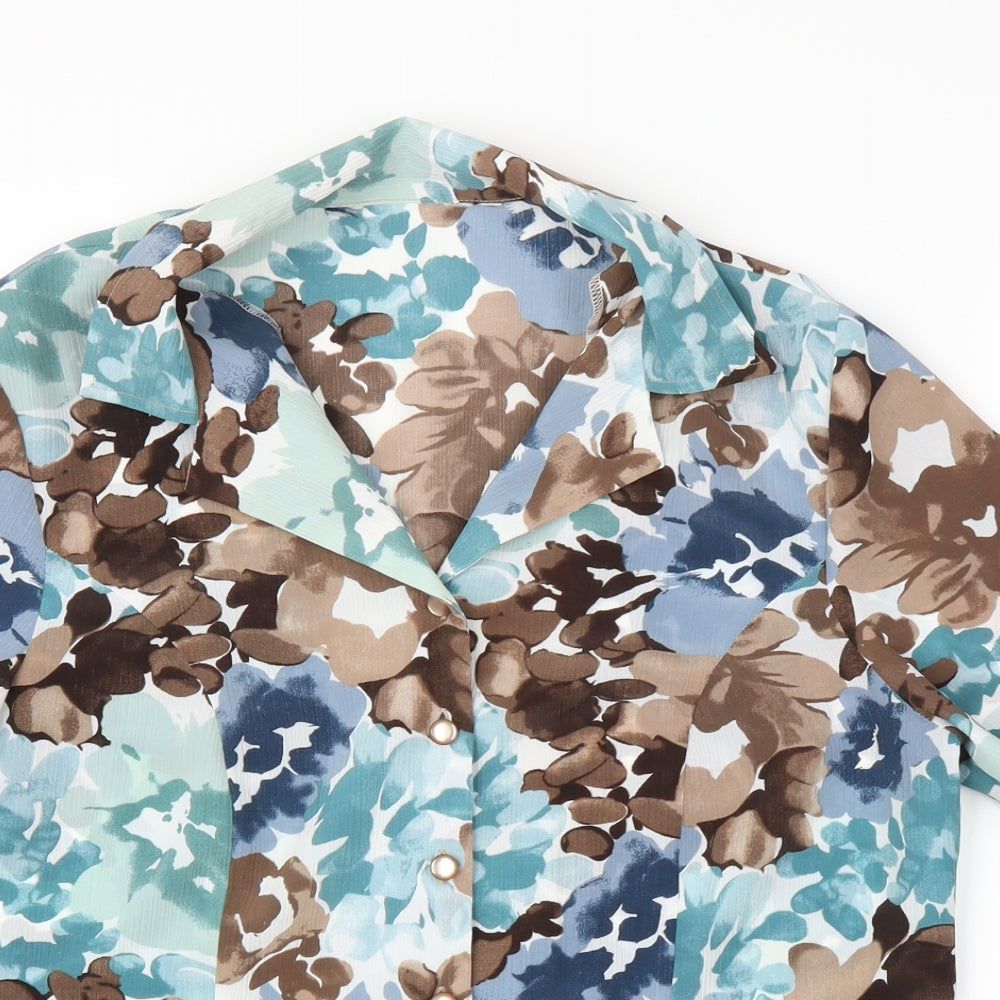 Preworn Womens Blue Floral  Basic Blouse Size M
