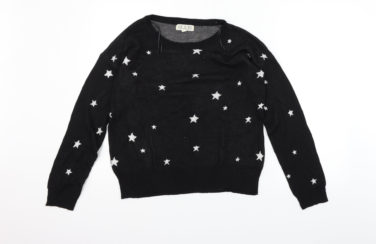 Pink Rose Womens Black Geometric  Pullover Jumper Size L