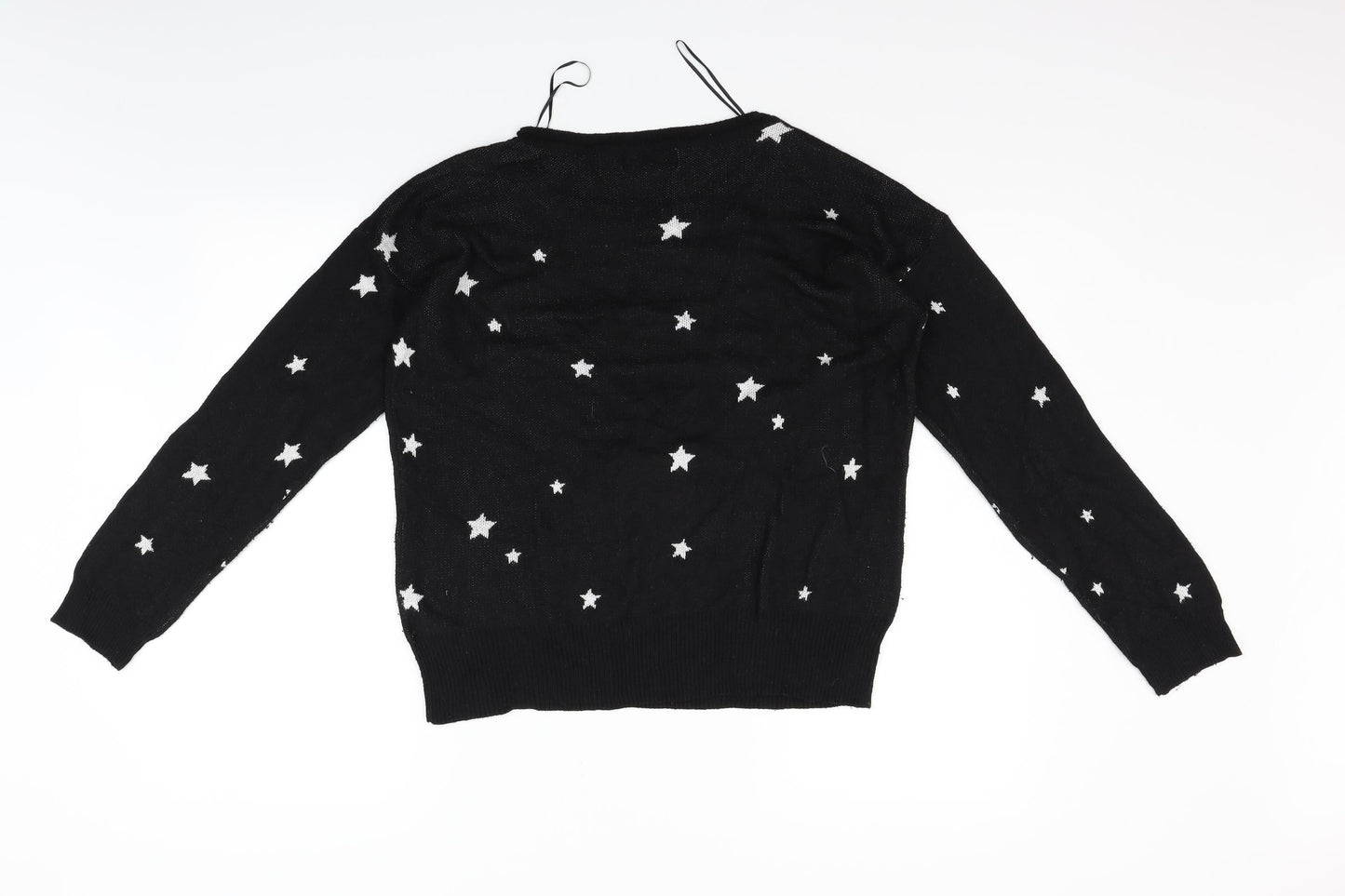 Pink Rose Womens Black Geometric  Pullover Jumper Size L