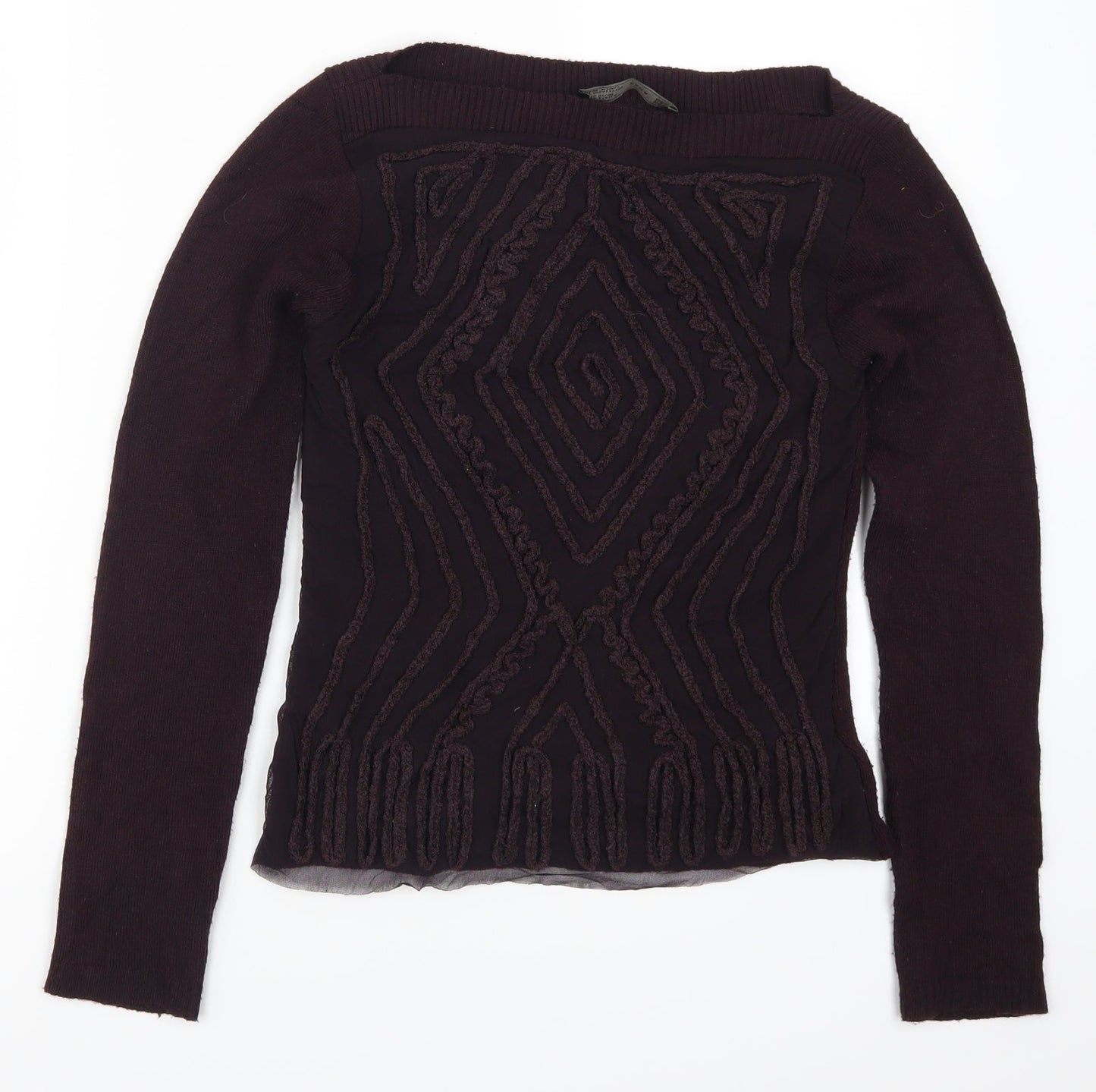 Zara Womens Purple Geometric Mesh Pullover Jumper Size M