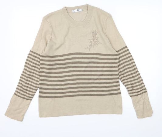 Lizzi Clarke Womens Brown Striped Knit Pullover Jumper Size S