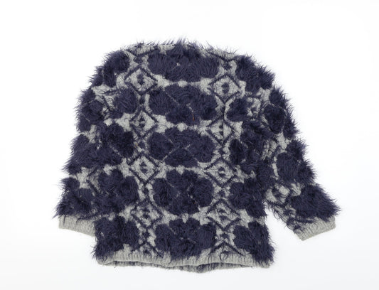 B.YU Girls Blue Colourblock  Henley Jumper Size XS  - fluffy