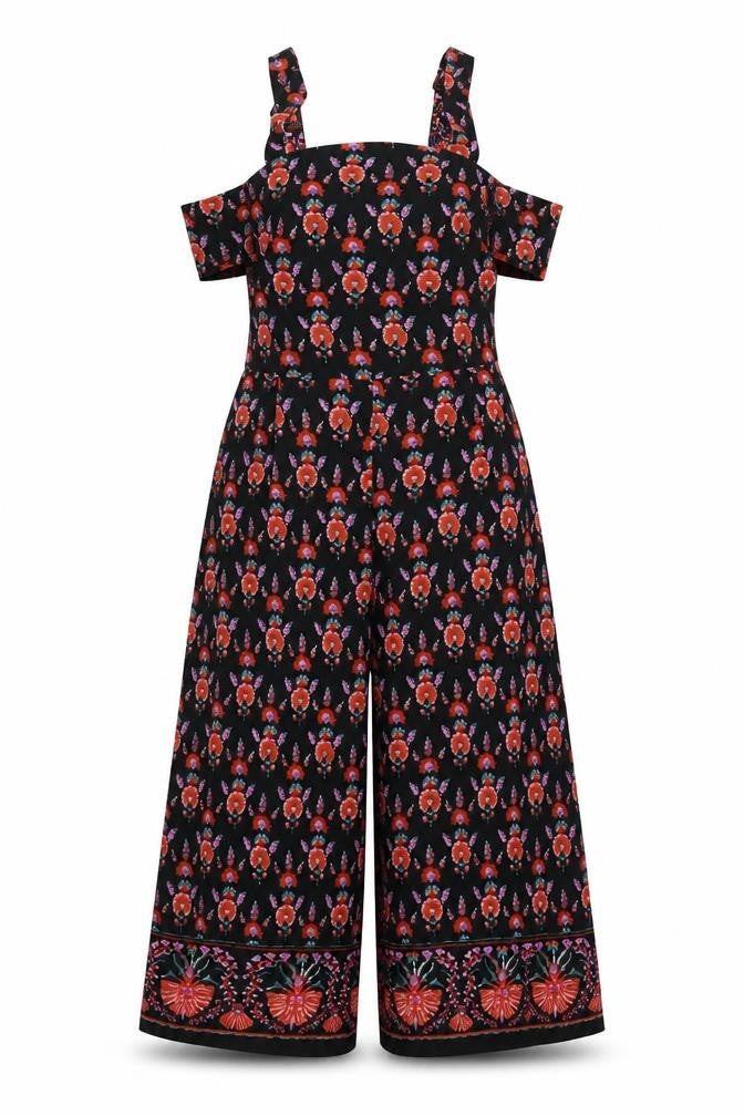Boohoo Womens Black Floral  Jumpsuit One-Piece Size 8 L20 in
