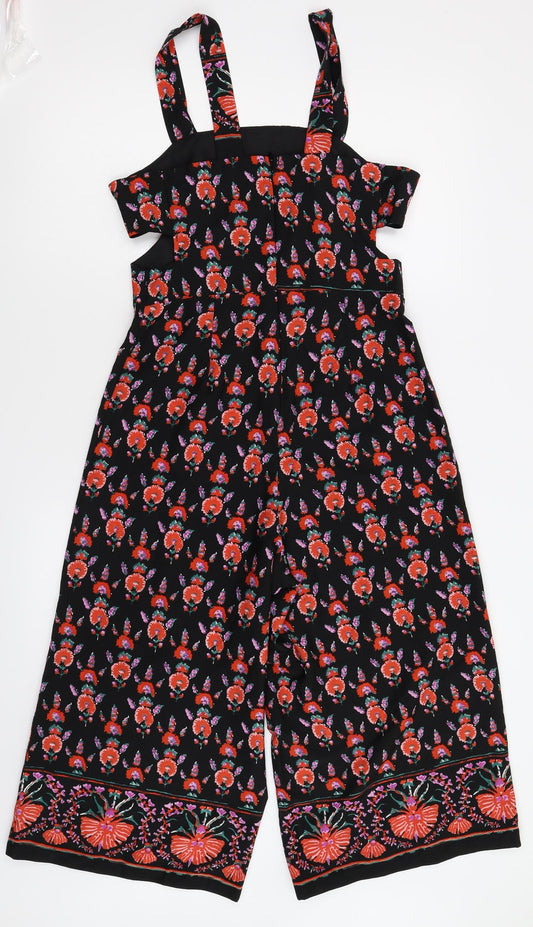 Boohoo Womens Black Floral  Jumpsuit One-Piece Size 8 L20 in