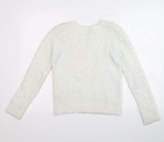 Dorothy Perkins Womens White   Pullover Jumper Size 8  - beads on shoulders