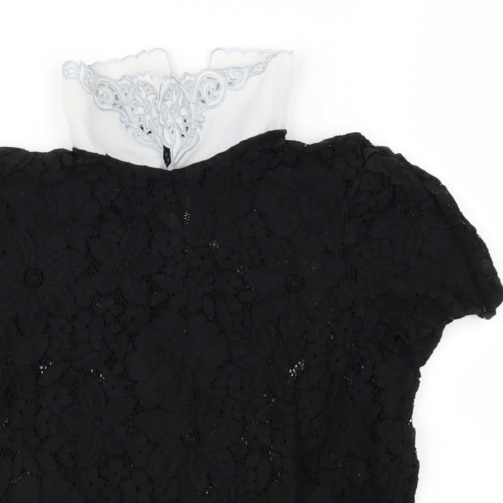 New Look Womens Black Floral  Basic Blouse Size 8