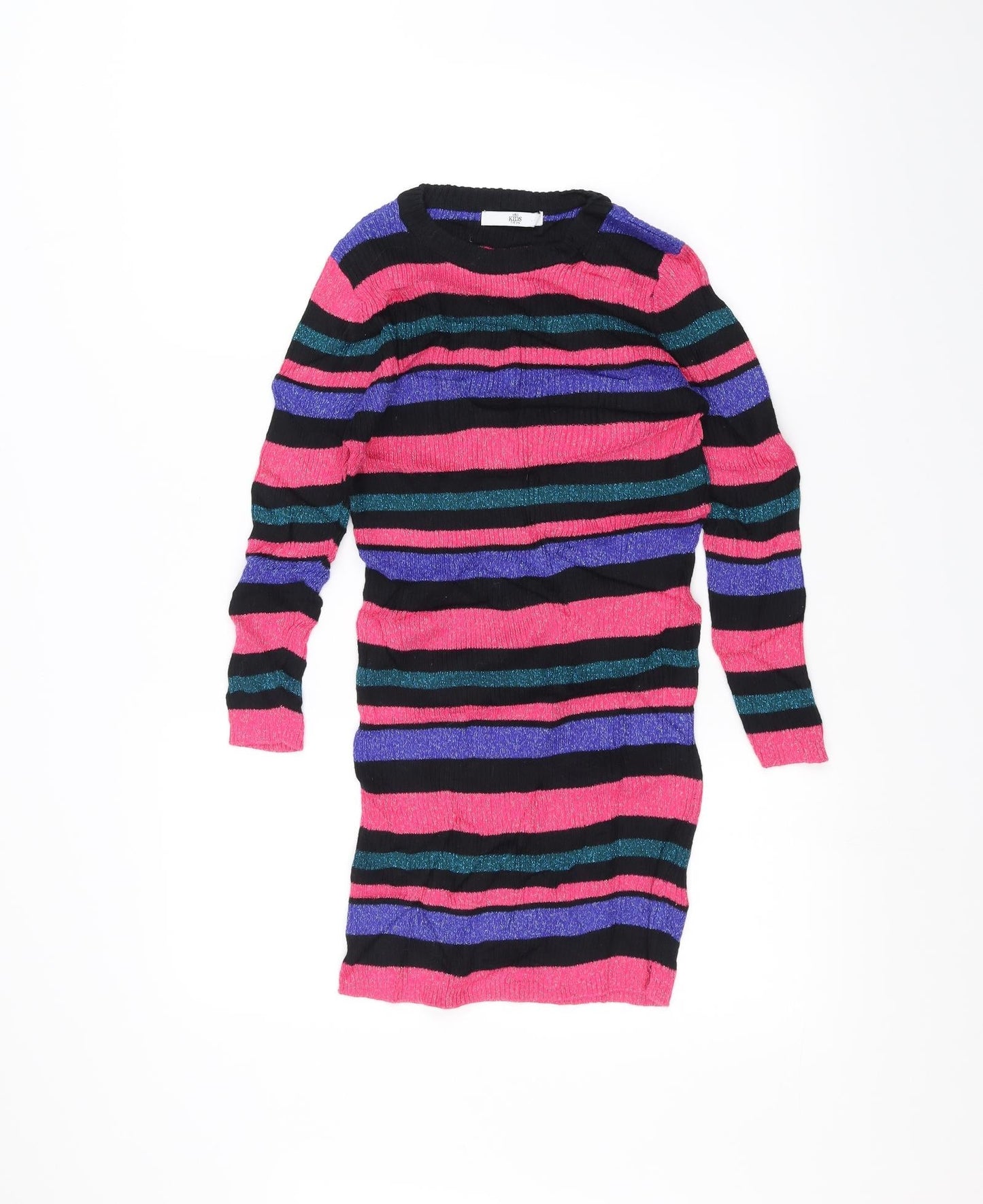Marks and Spencer Girls Pink Striped  Pullover Jumper Size 7-8 Years