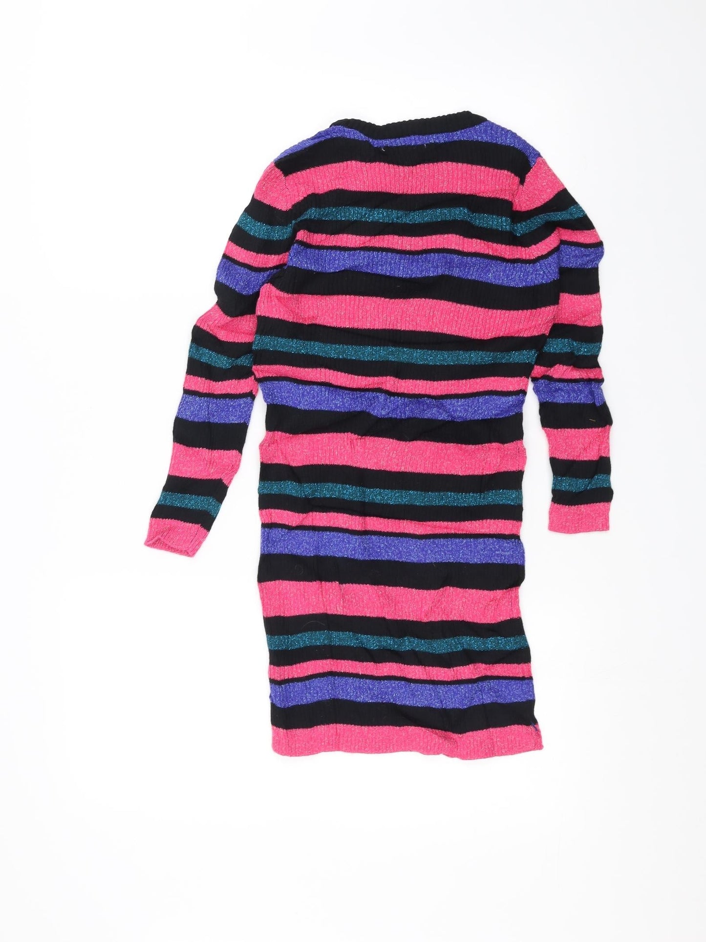Marks and Spencer Girls Pink Striped  Pullover Jumper Size 7-8 Years
