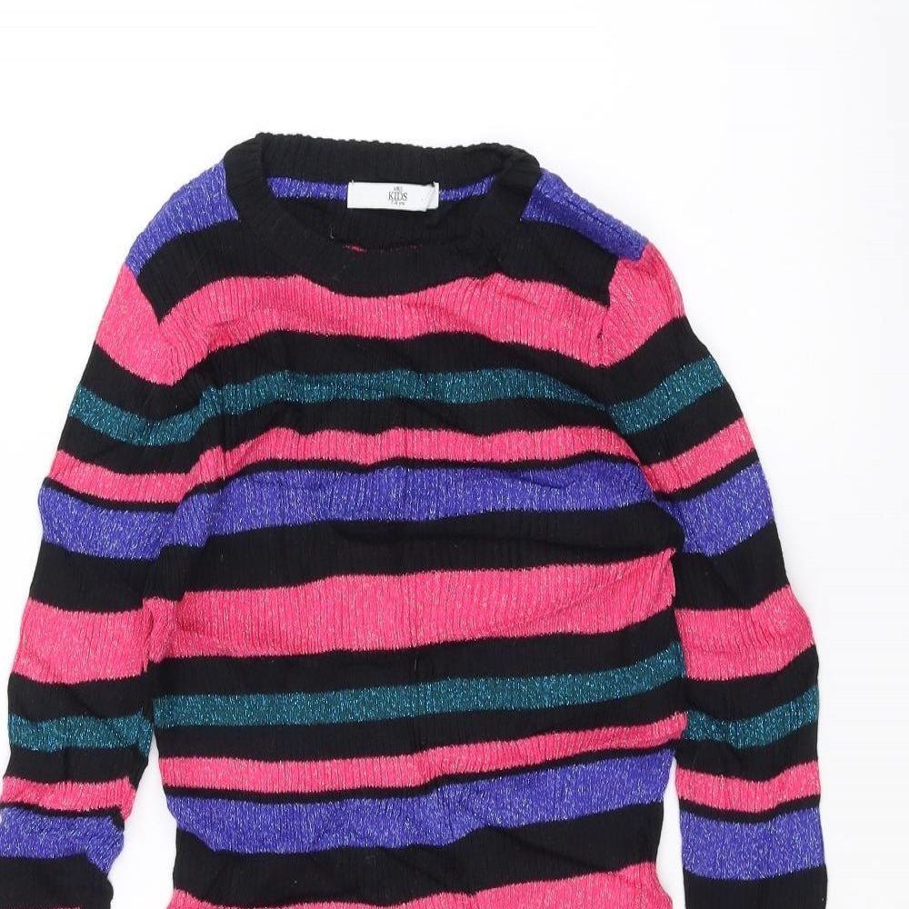 Marks and Spencer Girls Pink Striped  Pullover Jumper Size 7-8 Years