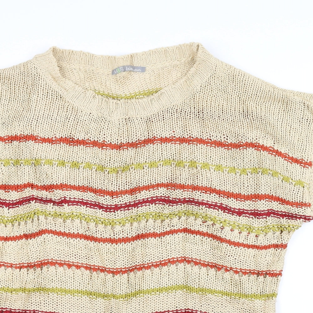 Marks and Spencer Womens White Striped Knit Pullover Jumper Size 10