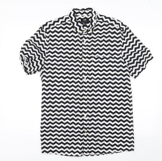 H&M Womens Black Striped  Basic Button-Up Size M