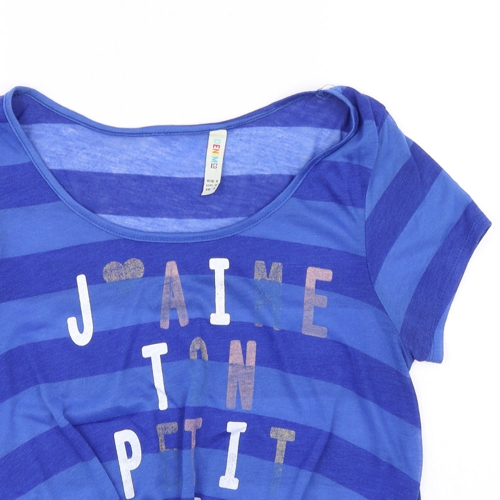 Denim & Co. Womens Blue Striped  Basic T-Shirt Size 10