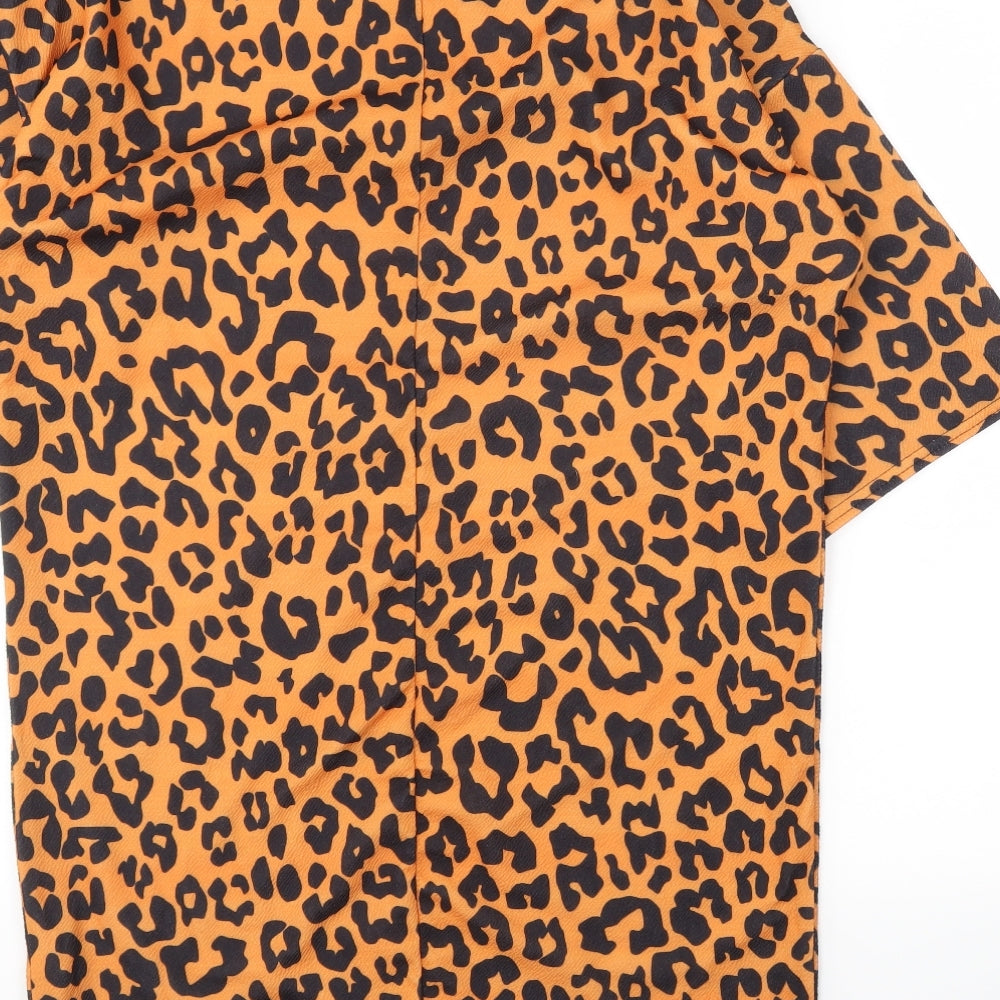 PRETTYLITTLETHING Womens Orange Animal Print  Basic T-Shirt Size M