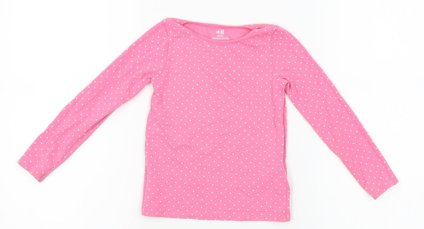 H&M Girls Pink Polka Dot  Top Pyjama Top Size 2-3 Years