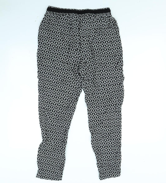 New Look Womens Black Geometric  Trousers  Size 10 L27 in
