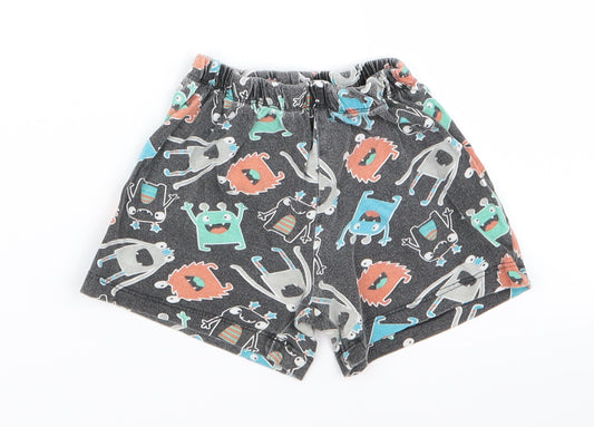 Preworn Boys Black Animal Print  Sweat Shorts Size 2 Years - monster