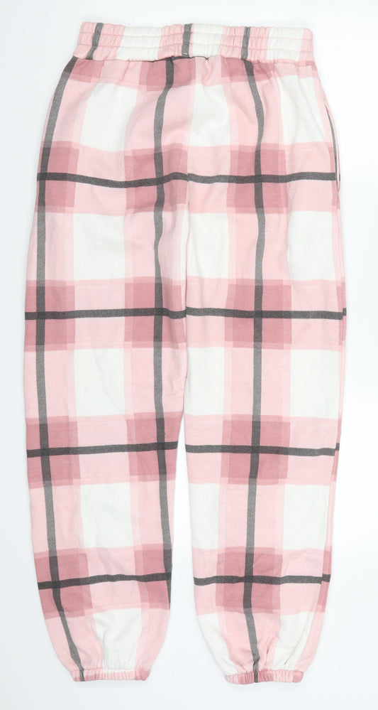 Misspap Womens Pink Check  Sweatpants Trousers Size L L28 in