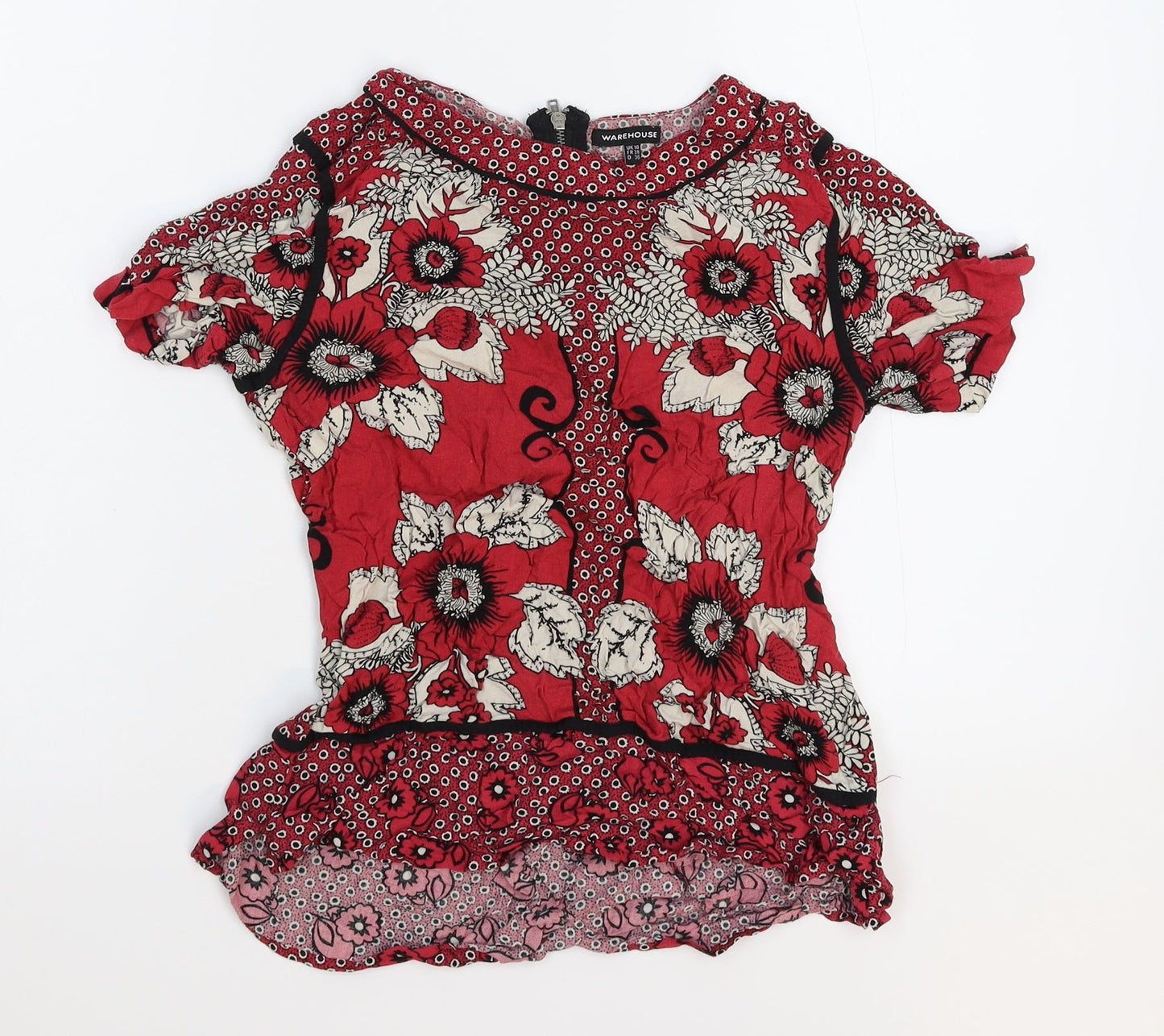 Warehouse Womens Red Floral  Basic T-Shirt Size 10