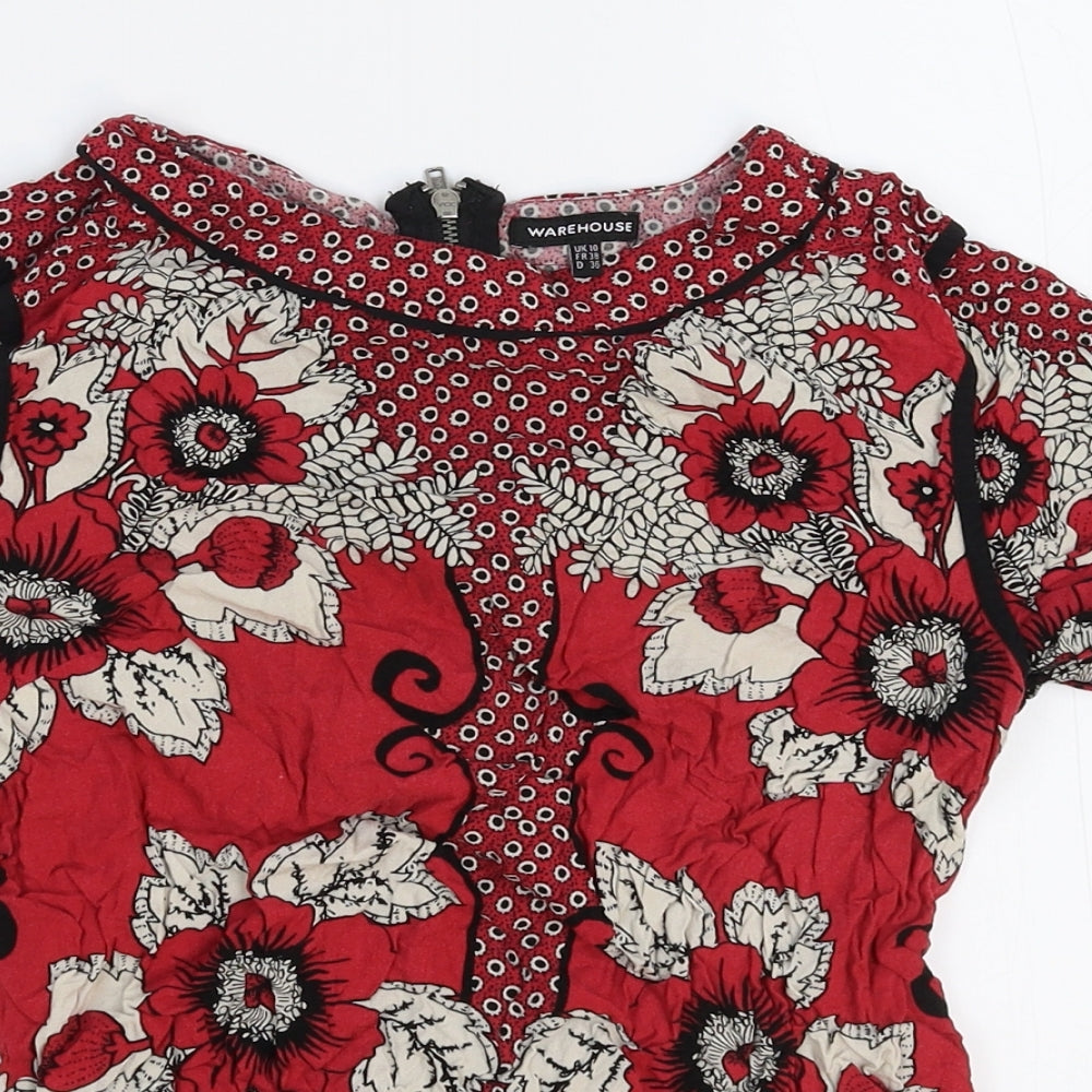 Warehouse Womens Red Floral  Basic T-Shirt Size 10