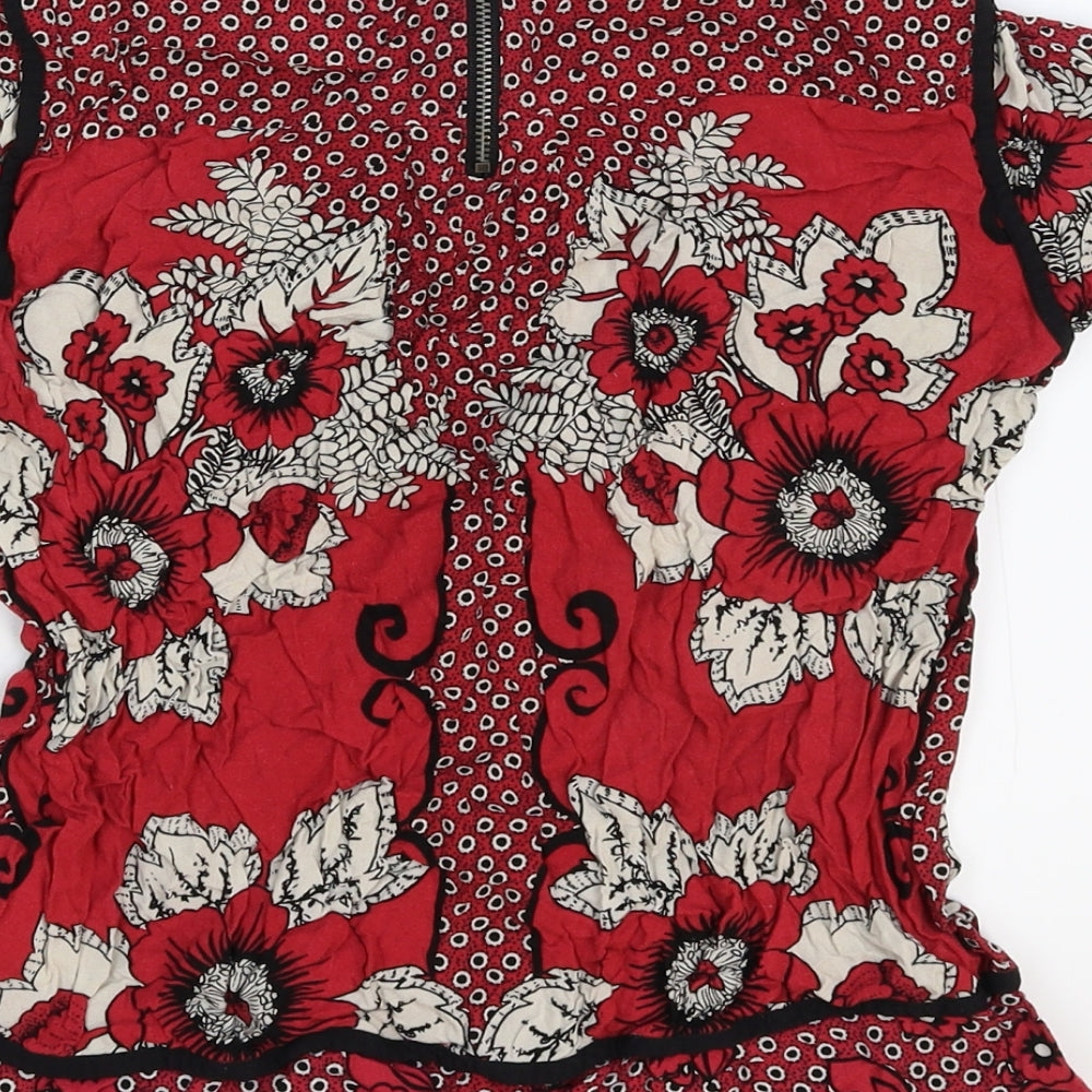 Warehouse Womens Red Floral  Basic T-Shirt Size 10