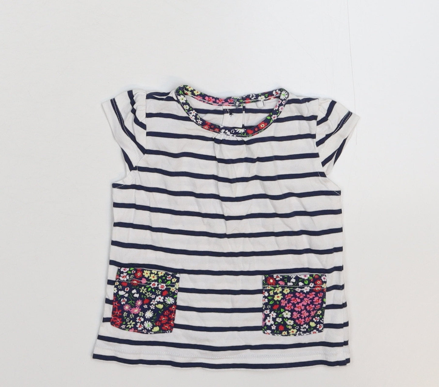 TU Girls White Striped  Basic T-Shirt Size 3-6 Months