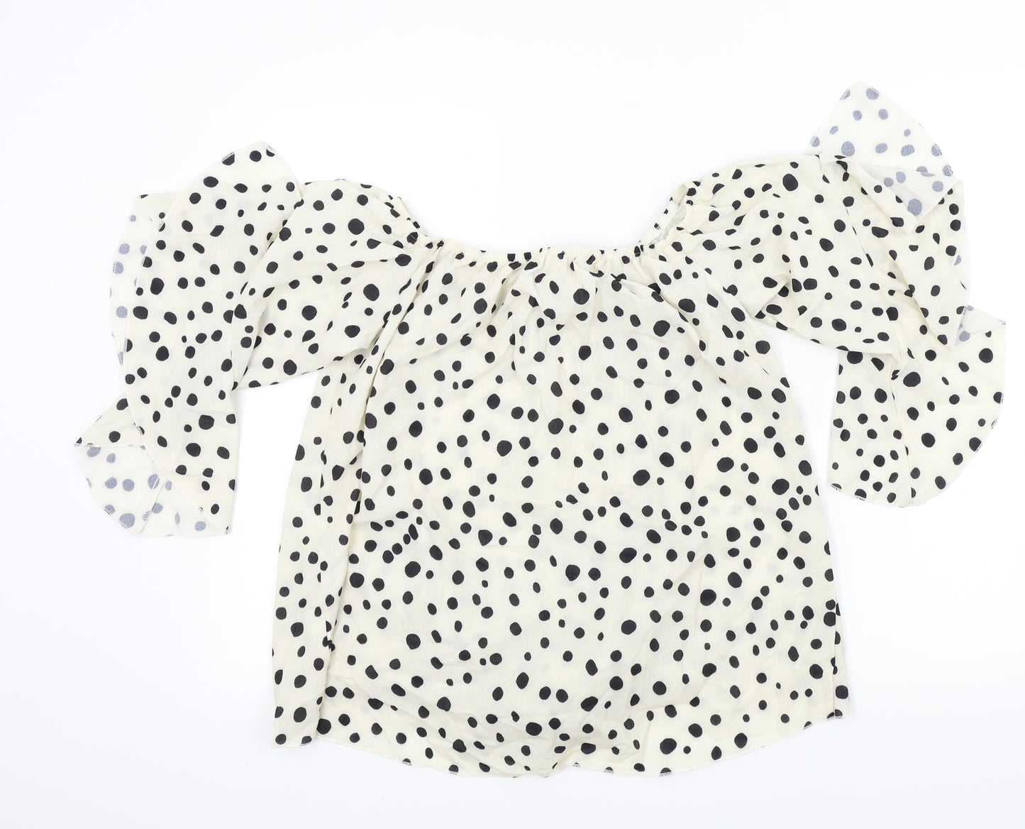 Preworn Womens Beige Polka Dot  Basic Blouse Size L  - Frill Detail