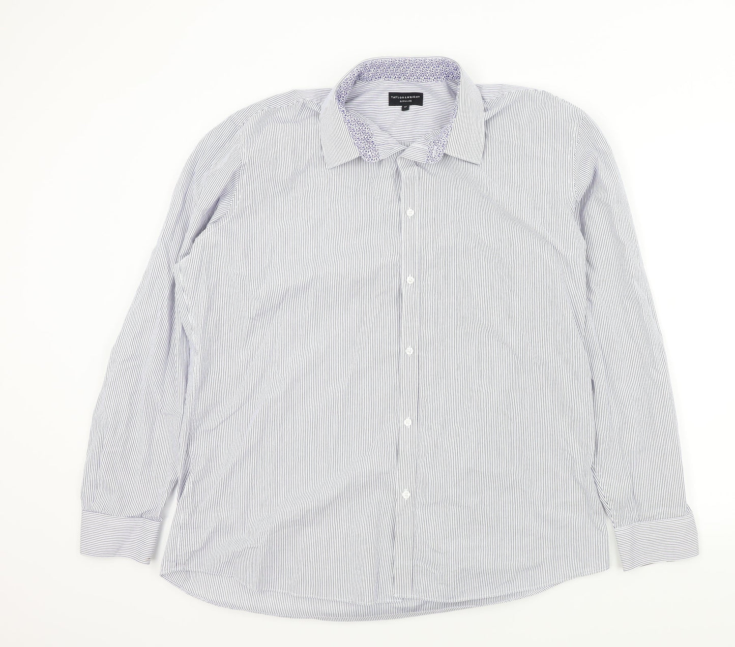 Taylor & Wright Mens Blue Striped   Button-Up Size 17