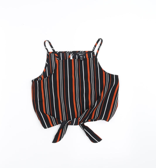 New Look Girls Black Striped  Cropped Blouse Size 10 Years  - tie Front Detail