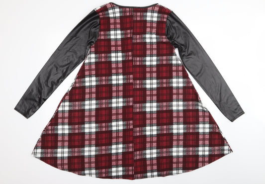 QED London Womens Red Check  T-Shirt Dress  Size M