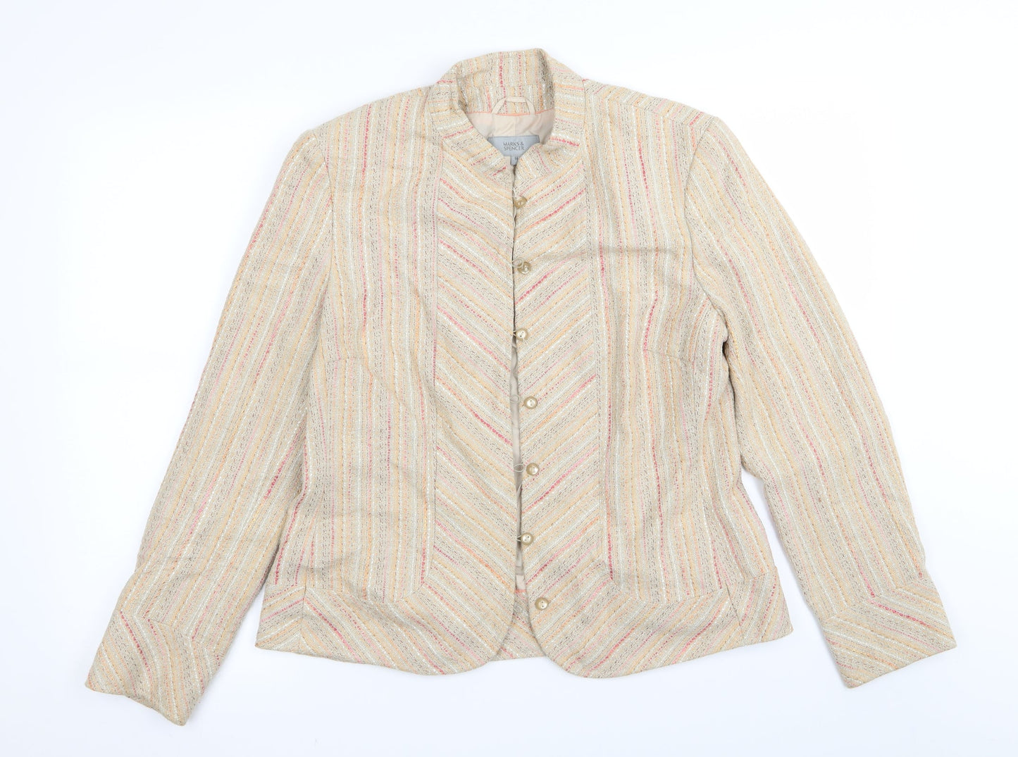 M&S Womens Beige Striped  Jacket Blazer Size 14
