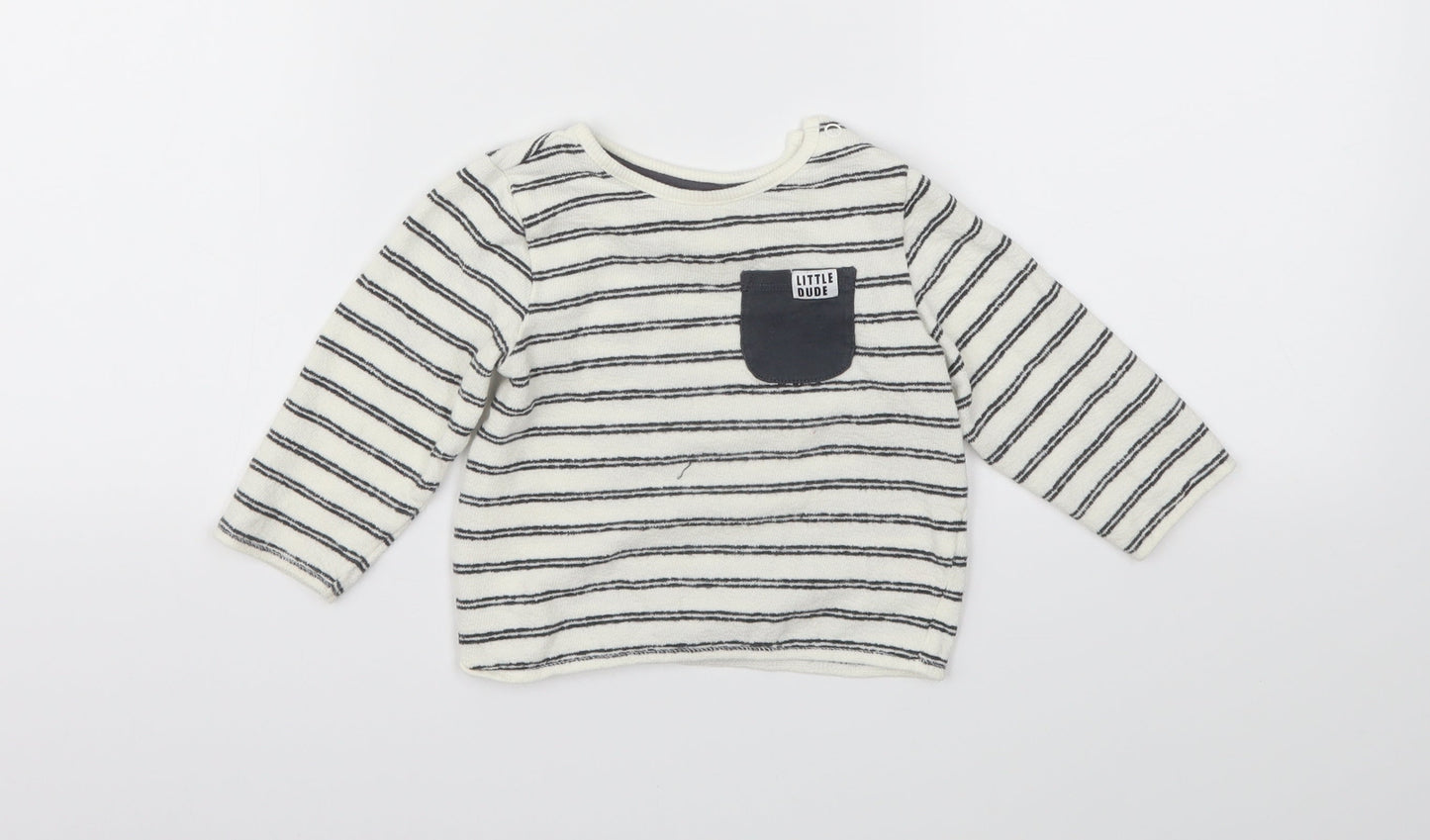 F&F Boys White Striped  Basic T-Shirt Size 6-9 Months