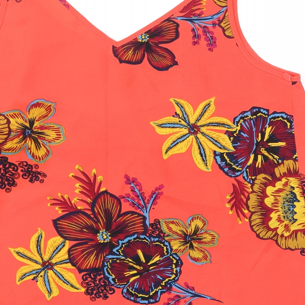 Papaya Womens Red Floral  Basic T-Shirt Size 14