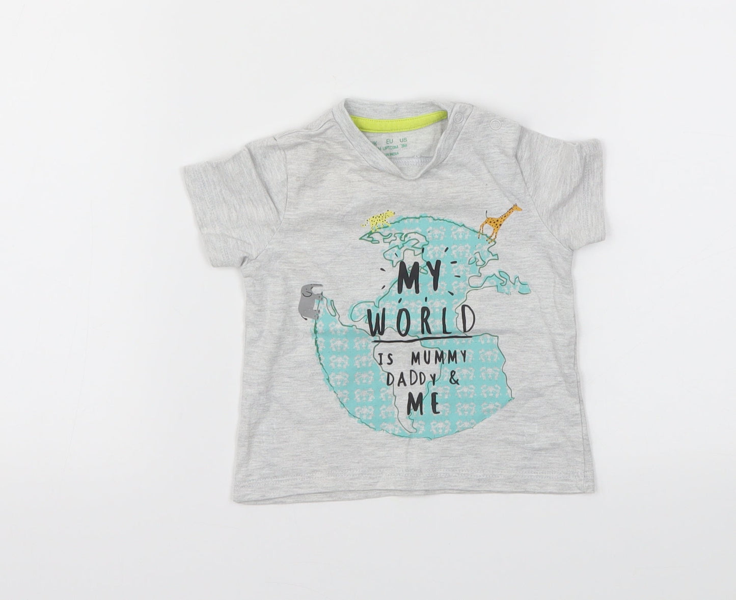 F&F Boys Grey Animal Print  Basic T-Shirt Size 0-3 Months