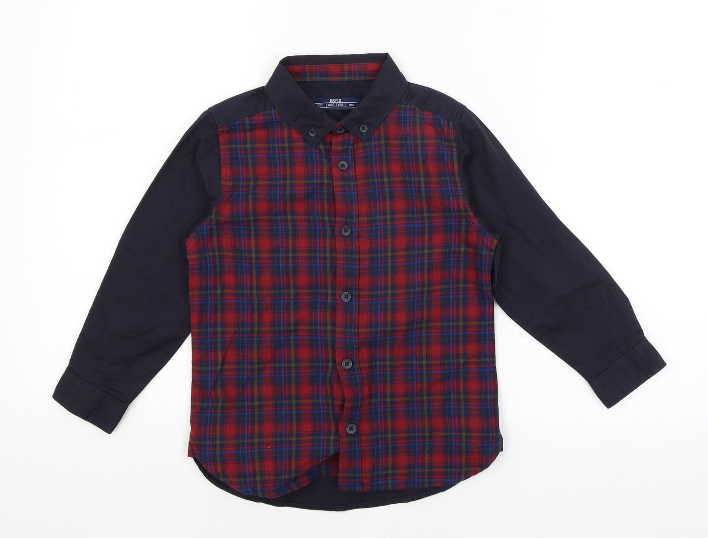 Matalan Boys Black Plaid  Basic Button-Up Size 7 Years