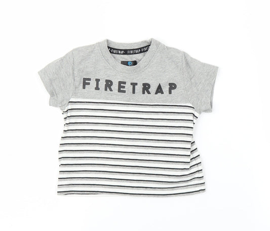 Firetrap Boys Grey Striped  Basic T-Shirt Size 0-3 Months