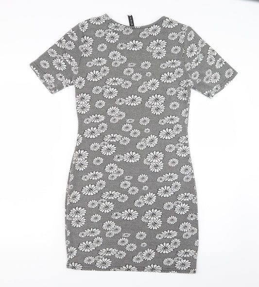 Mezzo Womens Black Floral  Basic T-Shirt Size 12  - Long