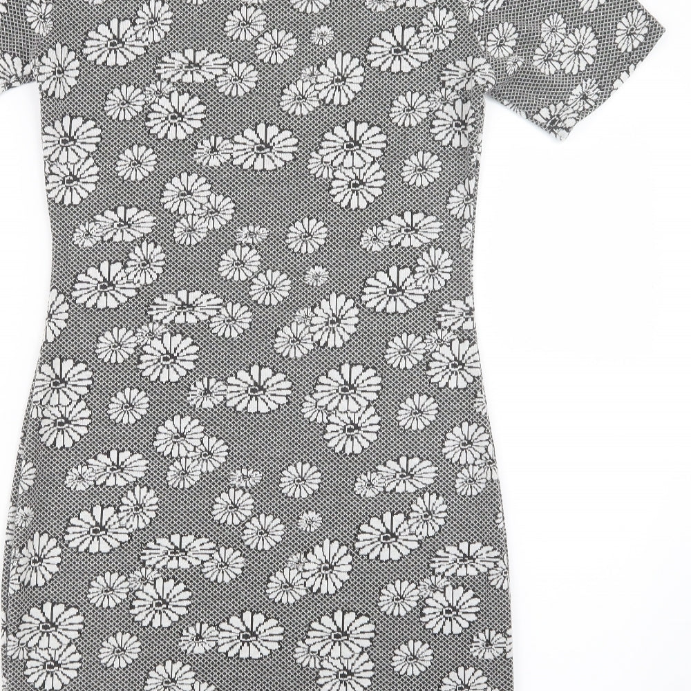 Mezzo Womens Black Floral  Basic T-Shirt Size 12  - Long