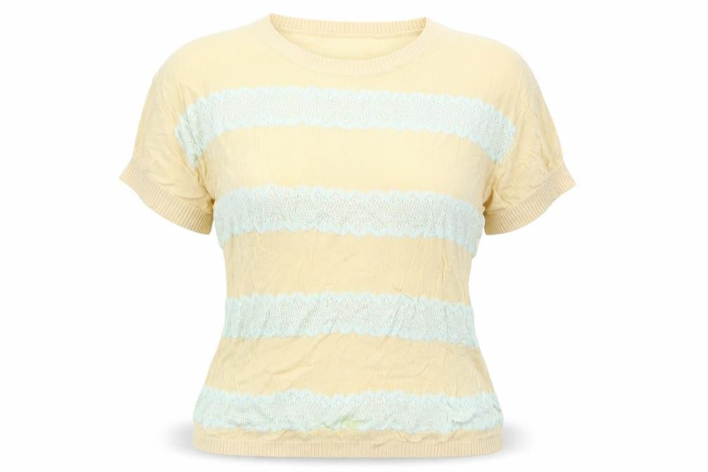 VERO MODA Womens Beige Striped Lace Basic T-Shirt Size XS