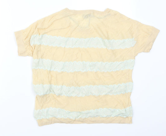 VERO MODA Womens Beige Striped Lace Basic T-Shirt Size XS