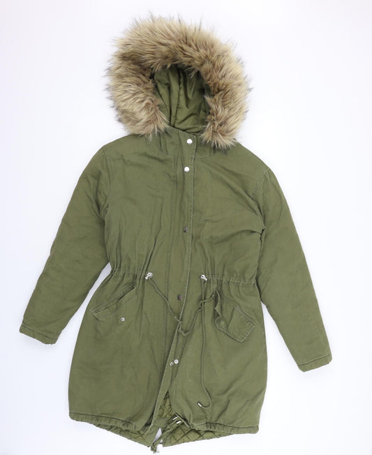 New Look Womens Green   Jacket  Size 8  - faux fur washable marks