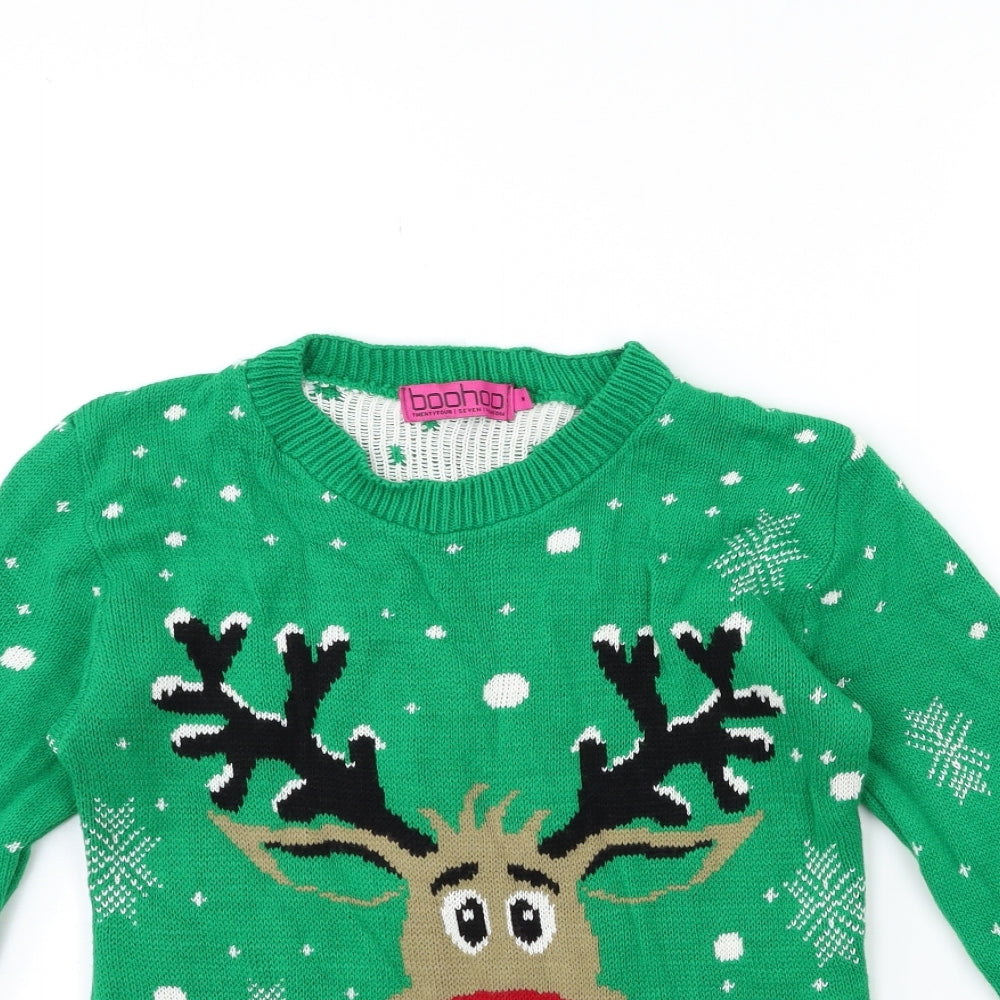 Boohoo Womens Green  Knit Pullover Jumper Size M