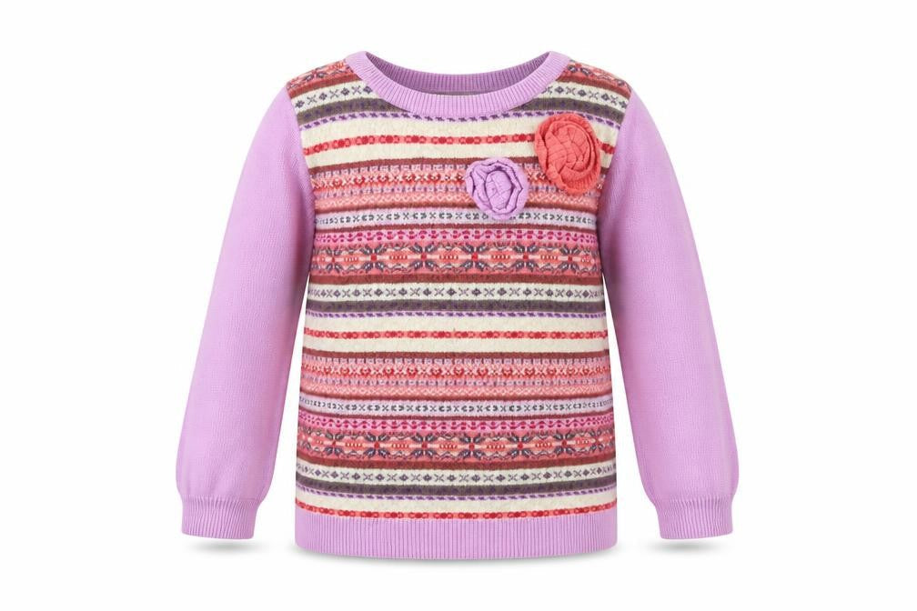 Marks and Spencer Girls Pink Striped Knit Pullover Jumper Size 3-4 Years