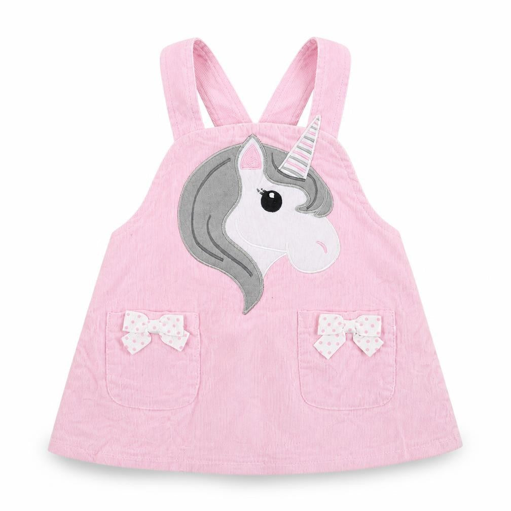 Front view of Youngland girls’ pink corduroy pinafore/dungaree dress, size 12, months